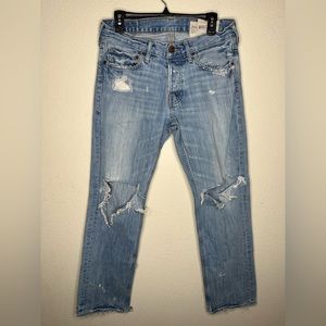 Hollister Jeans Mens 30x32 Distressed Blue Denim Stretch Straight Leg Light Wash